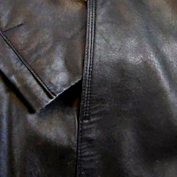 Modern Essentials Black Lambskin Leather Button Front Mid Length Coat Jacket XL - Picture 8 of 10